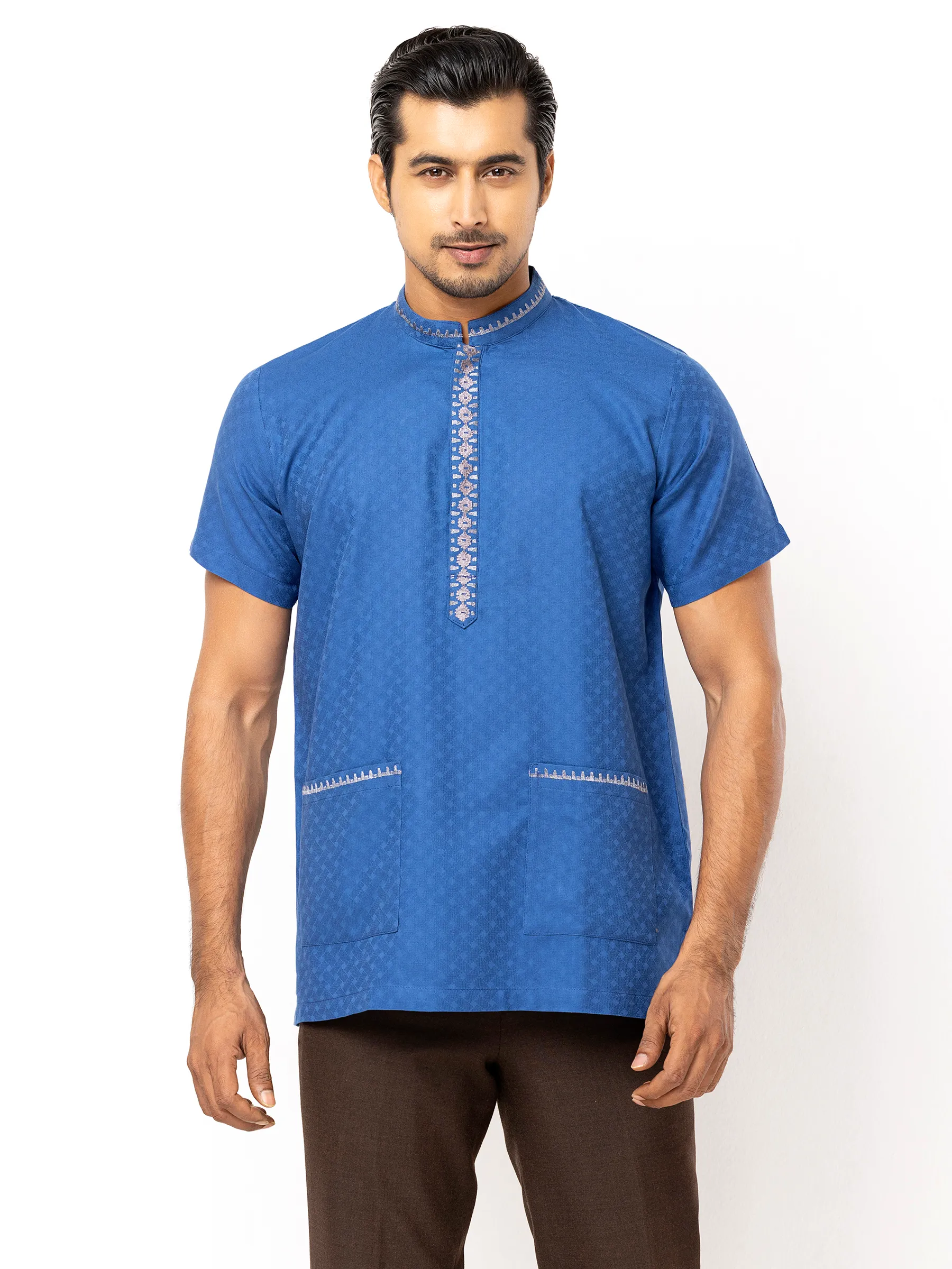 Pastel Blue Embroidered Cotton Fatua
